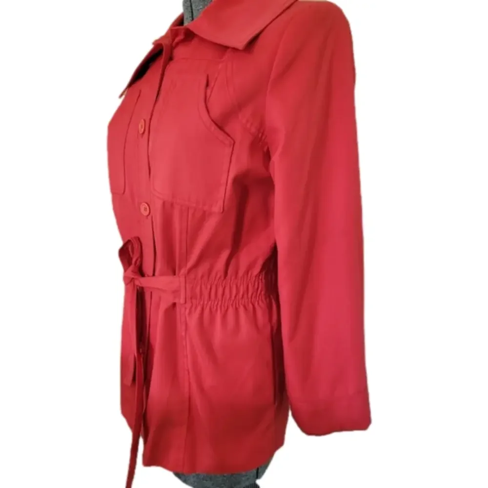 Vintage Robert Arnold Red Belted Button Down Short Trench Coat-Size 11/12